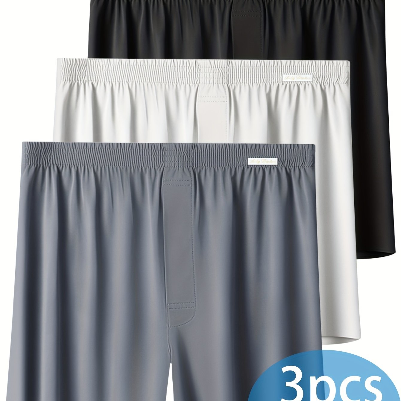 3 Men's Ice Silky Boxer Shorts in Olive Green, Orange & Light Blue, Ideal for Summer Sports & Casual Wear, Soft, Seamless, Breathable & Loose Fit, Knitted Stretchy Fabric.