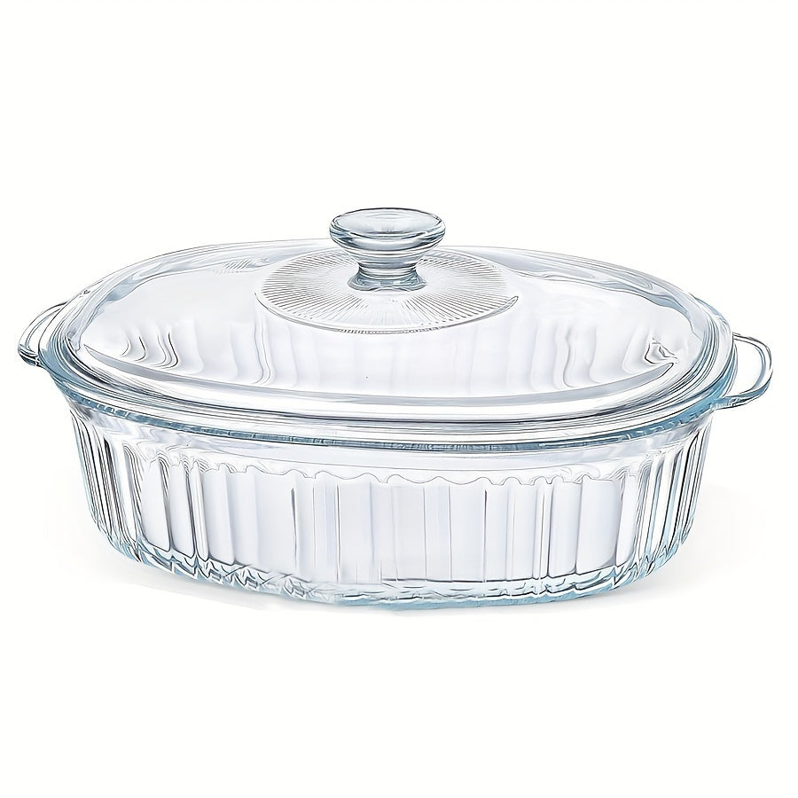 Yumiplus Oval Glass Casserole Dish Set with Lid - Made of High Borosilicate Transparent Cookware, Featuring Dual Handles for Easy Handling - Perfect for Steaming, Baking Fish, Vegetables, Salads, Pasta - Dishwasher Safe and Available in 60.8oz/94.6oz