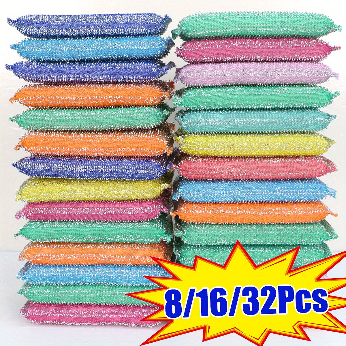 Reusable kitchen sponges in 8/16/32pcs, thick and durable for scrubbing dishes and utensils, can be machine washed.