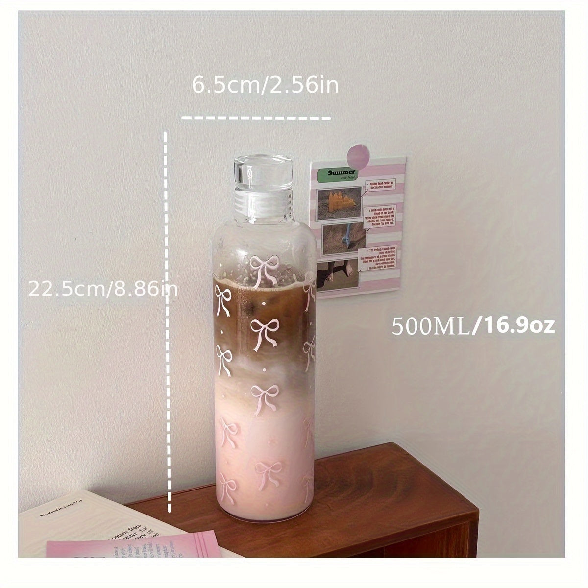 1 or 2 cute Kawaii Bow plastic water bottles, 500ml, with time scale transparency. Ideal for sports, school, or outdoor use.