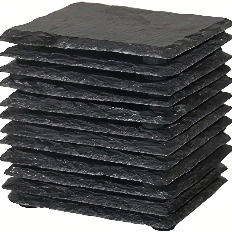 Slate Coaster Set with 36 Pieces - includes 18 Square and 18 Round Slate Coasters, Insulation Mats for Heat Protection and Non-Slip Anti-Scalding Table Mats. Great for Kitchen Supplies and Room Decor.