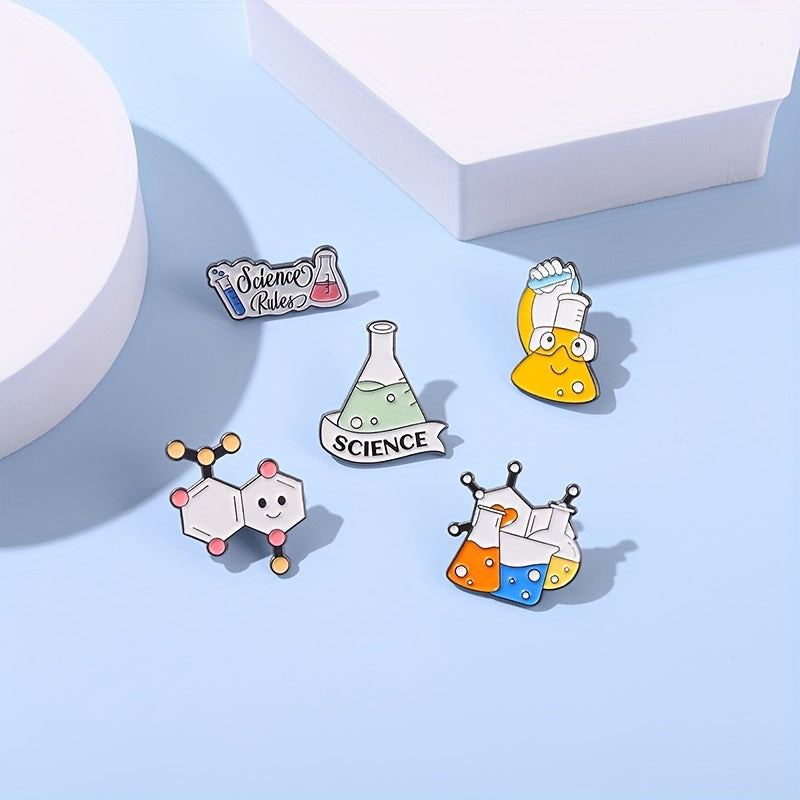 Set of 20 Enamel Science Brooches in Cartoon Academic Style, featuring Chemistry-themed badges including a Beaker, Microscope, DNA, and Alcohol Lamp. Perfect for adding a fun and unique touch to lab coats, bags, and clothing.