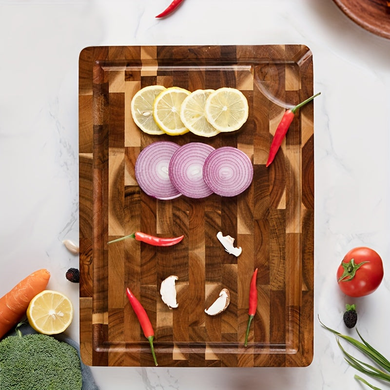 Durable Acacia Wood Cutting Board with Juice Groove - Premium Quality, Mold-Resistant Kitchen Chopping Block for Fruits and Vegetables