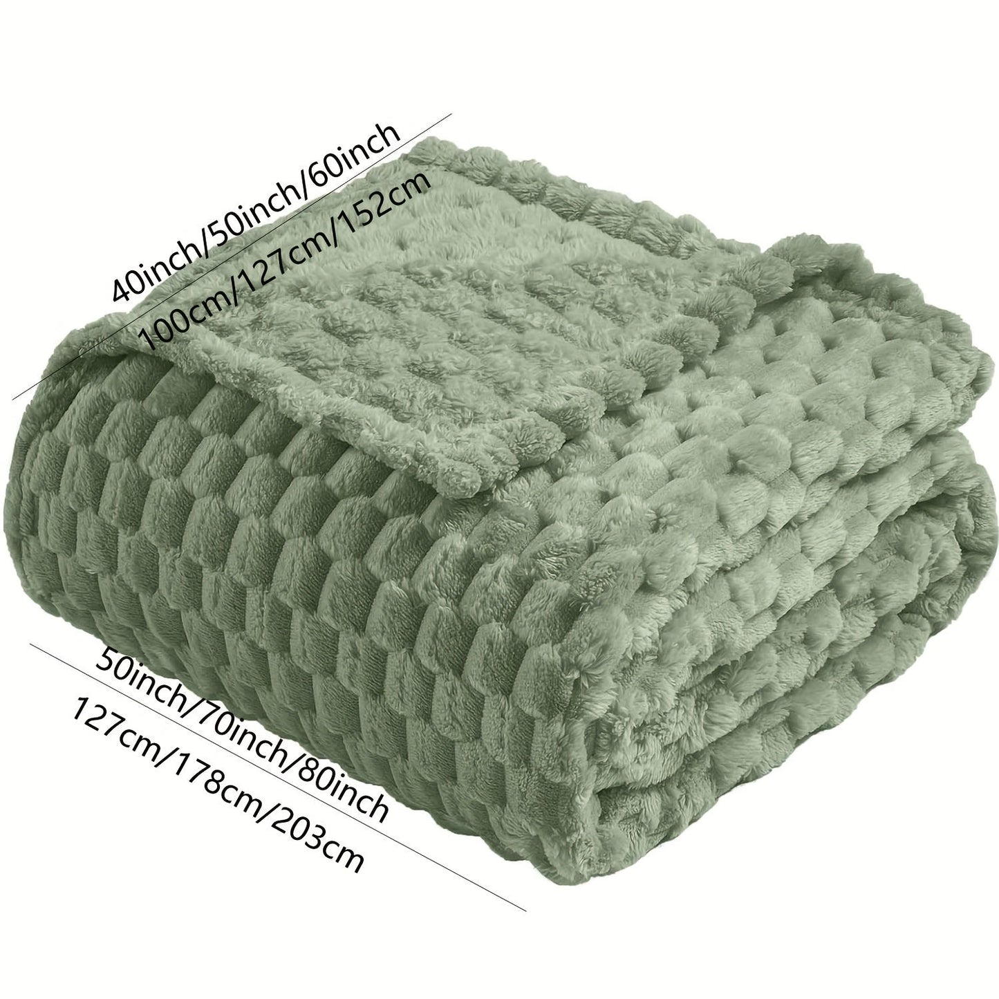 Soft and Lightweight Sage Green Fleece Throw Blanket - 300gsm, Cozy with Stylish 3D Clouds Jacquard Design Perfect for All Seasons