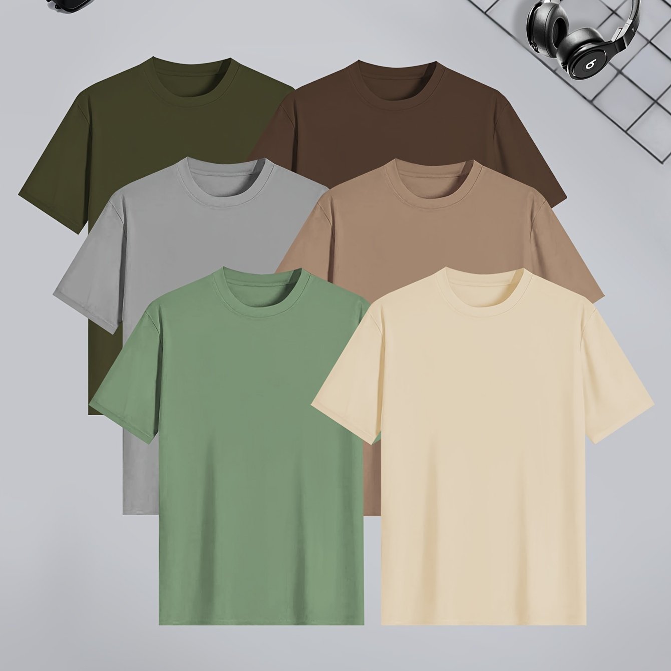 6-piece Men's Solid Color Short Sleeve T-shirt Set