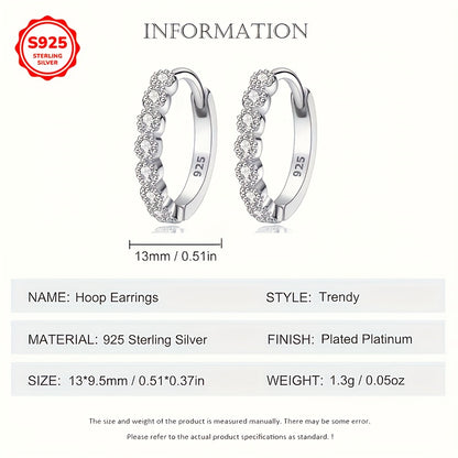 925 Pure Silver Round Ring Earrings with Shining Zirconia, Elegant and Luxurious, Perfect for Women's Dating and Wedding.