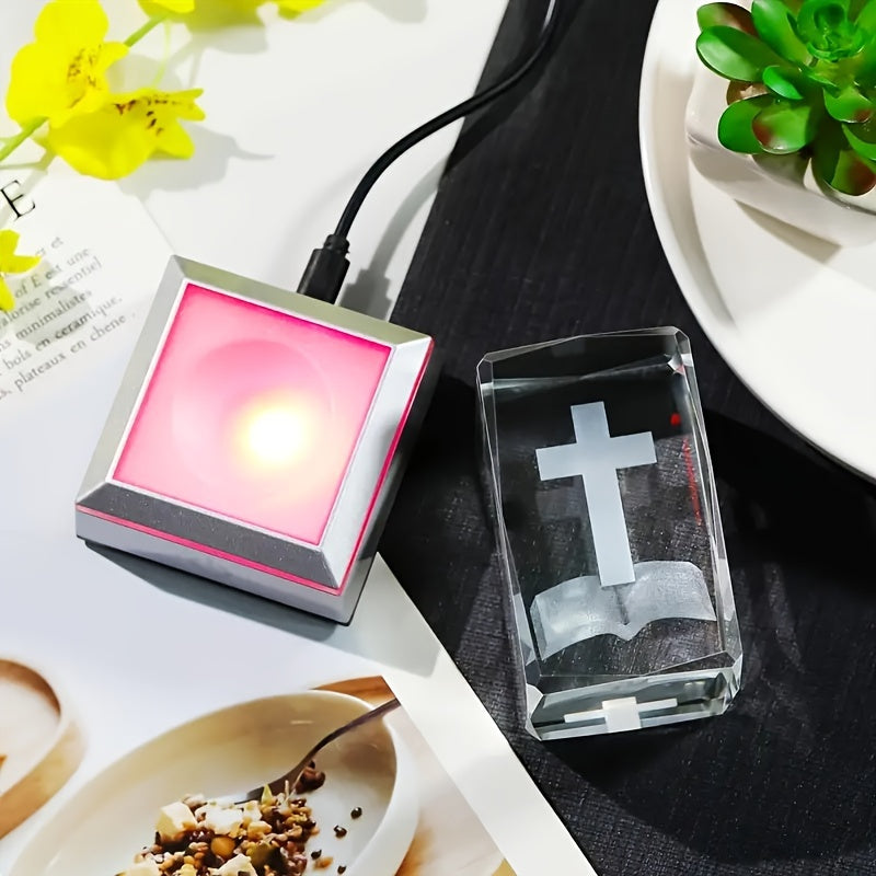 3D Cross Bible Crystal LED night light, ideal for Christian home decoration and gifts for women and men.