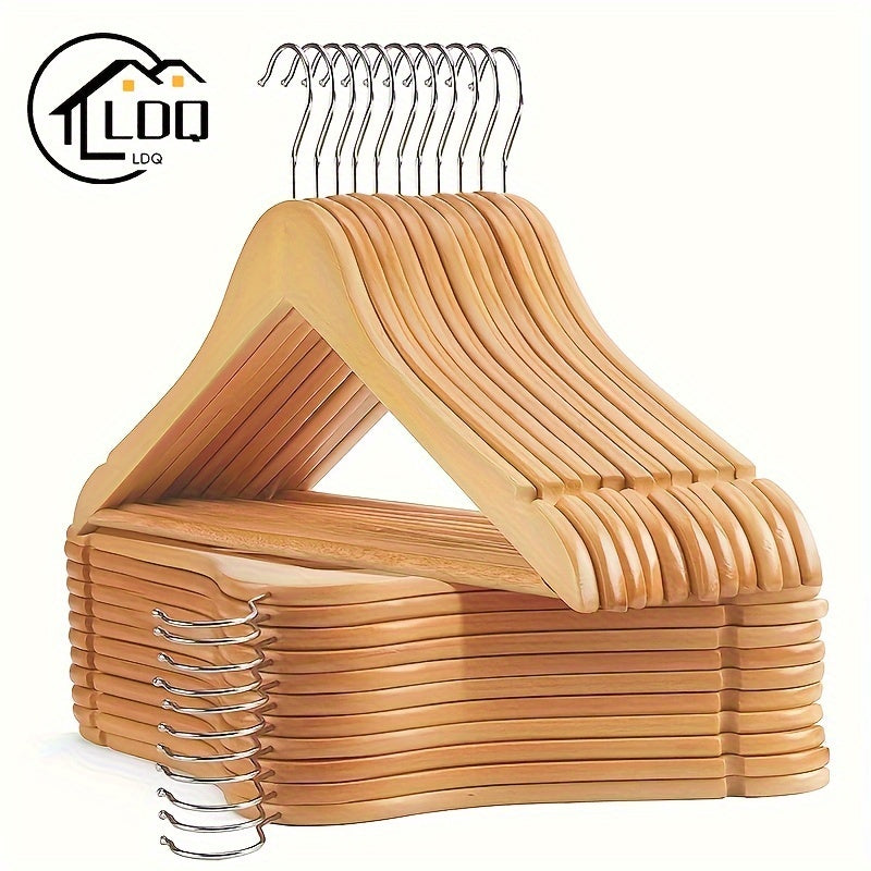 10 Edergoo Wooden Hangers with Chrome Swivel Hooks - Lacquered Finish, Precision Cut Notches, Sturdy Construction for Various Clothing Items