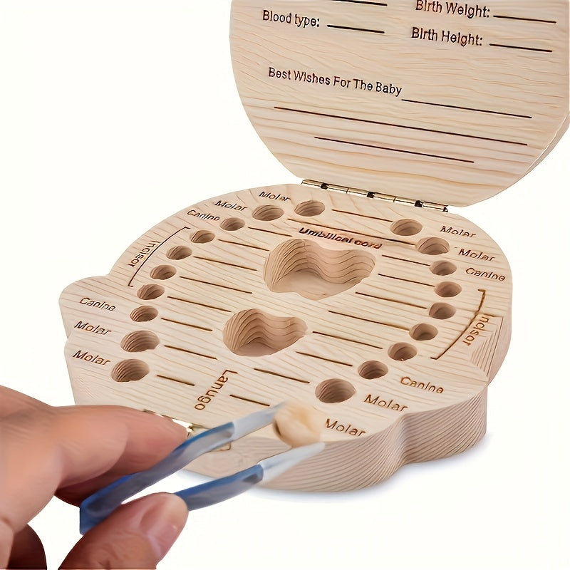 Wooden tooth box for kids' memories, no power or waterproof, with utility hooks, suitable for weddings.