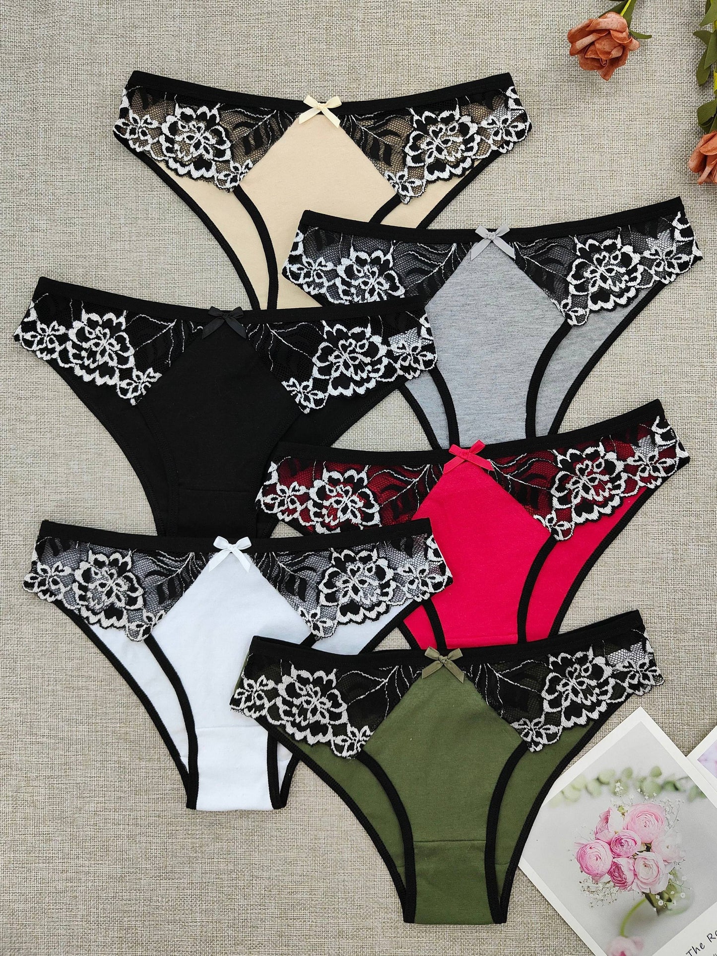 6 Floral Lace Briefs, Soft Stretchy Intimates Panties, Women's Lingerie & Underwear