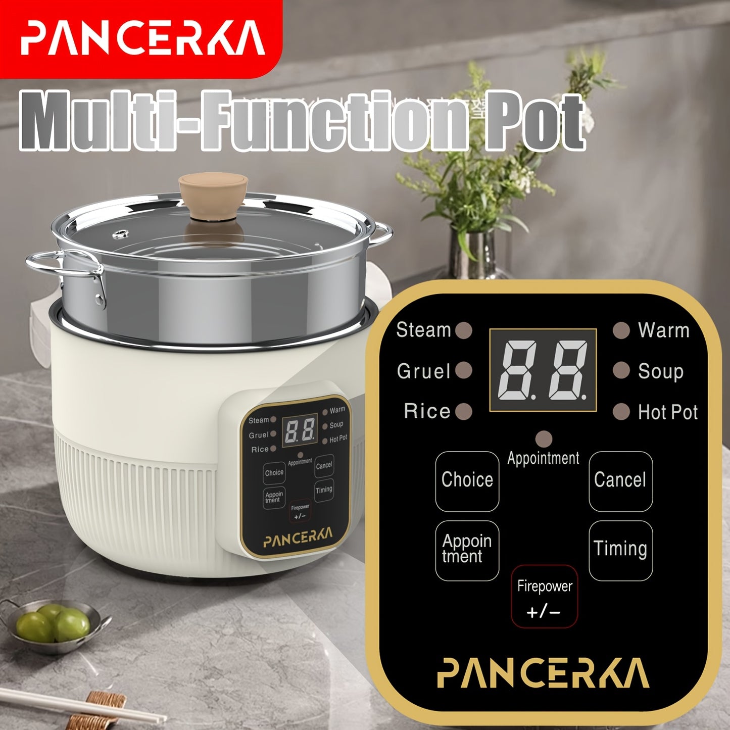 1.0L Mini Electric Cooking Pot with Steamer for Household Use, Multifunctional Hot Pot with Non-Stick Smart Model and European Standard Plug