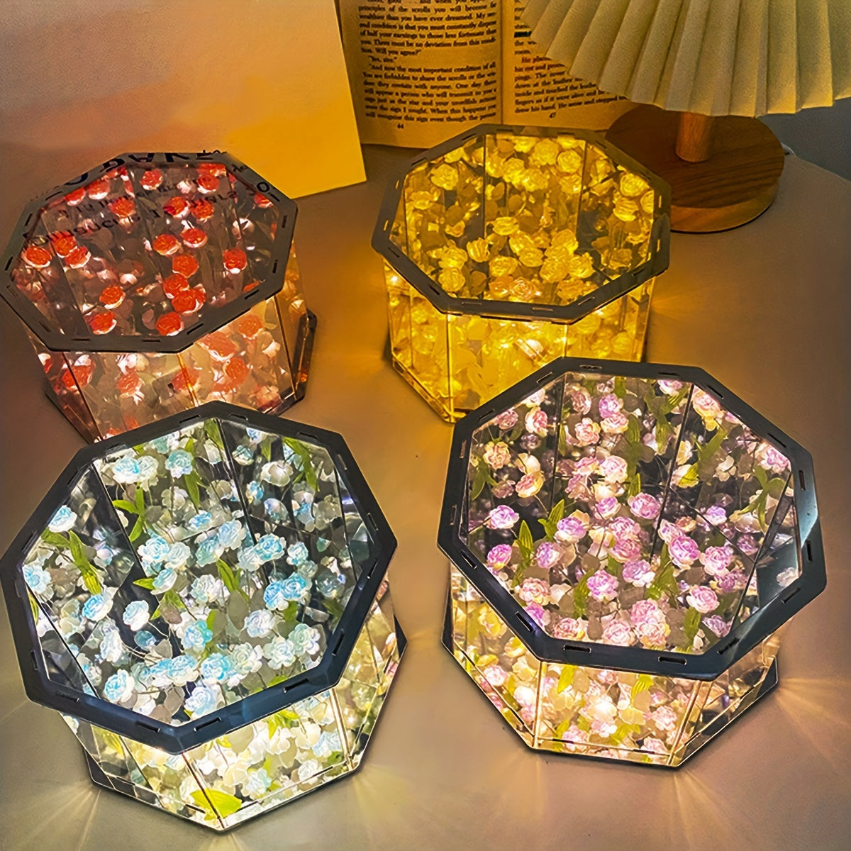 Get your hands on this Creative DIY Hexagonal Rose 3D Flowers Night Light, featuring a Dual-Function Mirror & Lamp. It's the perfect gift for birthdays, romantic occasions, or as room decor for Christmas or Halloween.