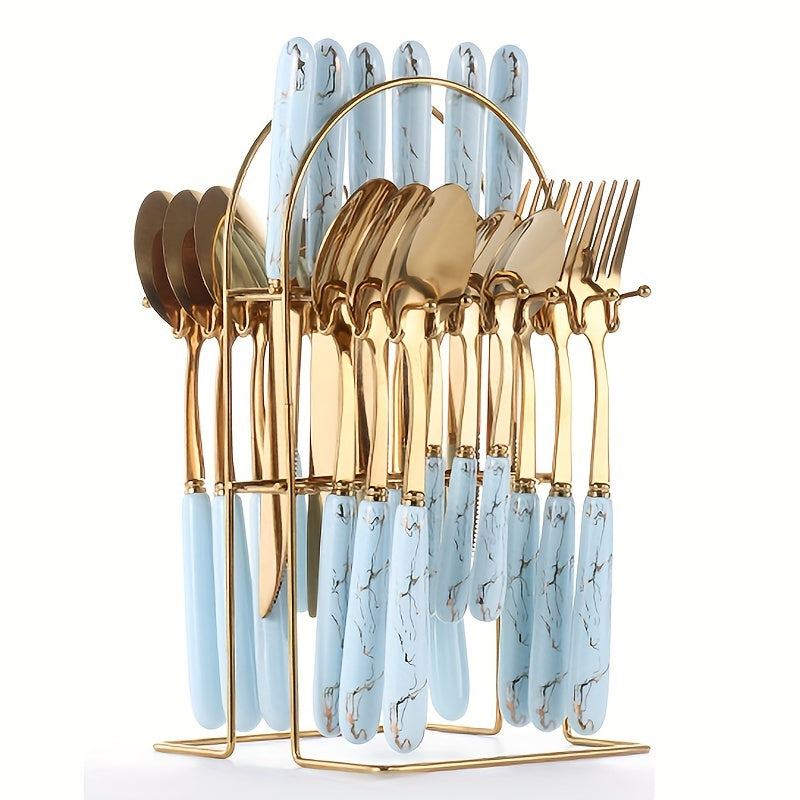 24-piece stainless steel flatware set with ceramic handles, perfect for dining and dessert, includes knives, forks, spoons, and teaspoons - great for home, restaurant, hotel, and kitchen