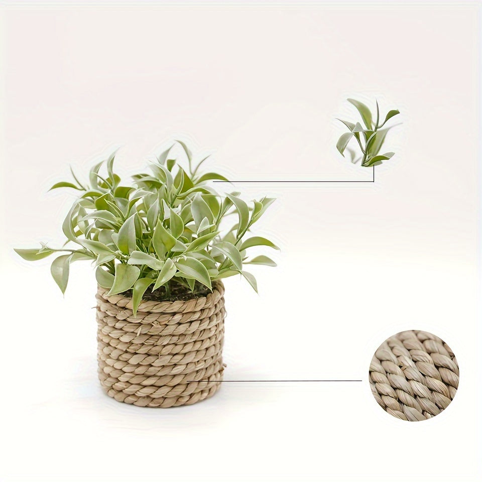 1pc Artificial Green Plant Potted Plant for Indoor and Outdoor Home Decoration, Mini Potted Plant made of Grass Woven Rope.