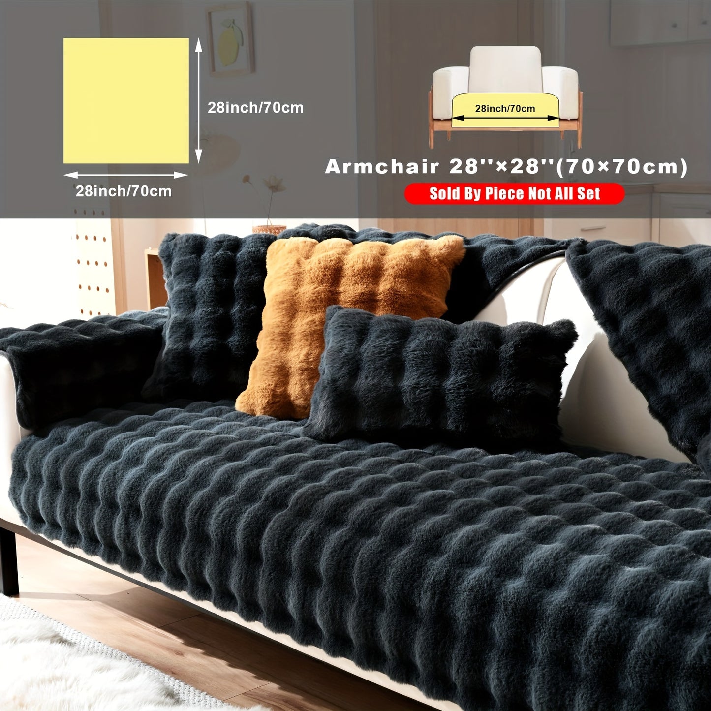 New Bubble Fleece Sofa Cover available in 8 colors with modern design, pet-friendly, and machine washable. Suitable for 2, 3, 4, and combination sofas, with 450-500g fabric weight and long pile fleece. No print, with other craftsmanship included.