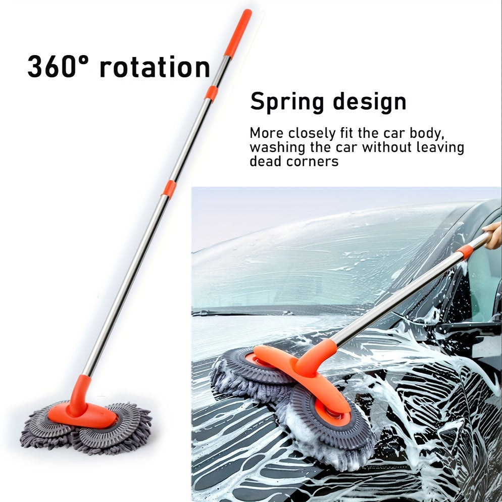 Green long handle car wash brush with ultrafine fiber for car care external cleaning, no power or battery needed.