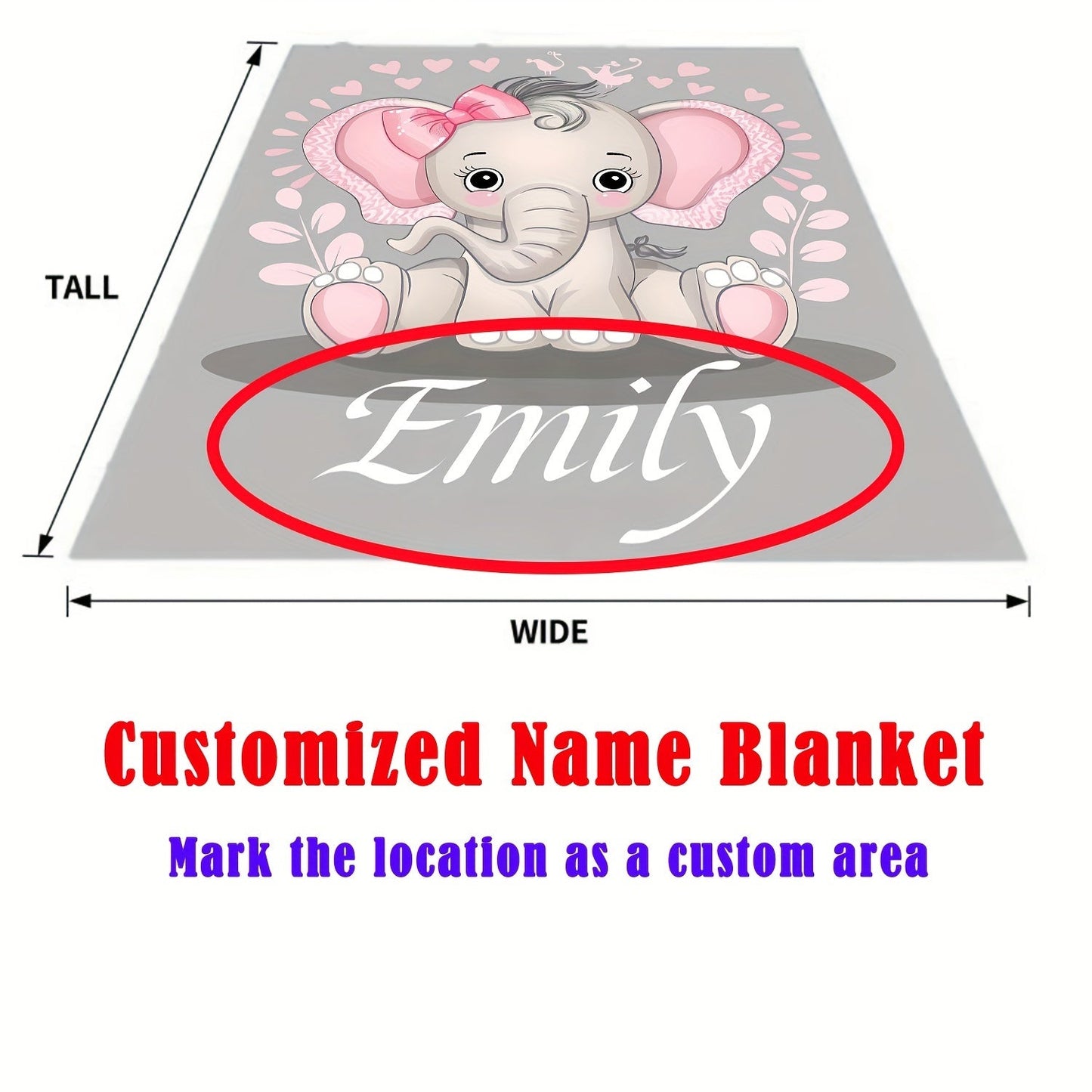 Personalized Elephant Flannel Throw Blanket with Custom Name - Modern Design, Cozy and Luxurious Digital Print, Easy to Clean in the Washing Machine, Versatile All-Season Throw for Couch, Bed, Travels, and Workspace - 1 Piece