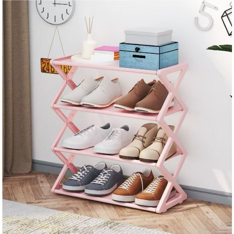 Selected ★ Single Unit of a Simple and Durable Four-Tier Shoe Rack, a Cloth-Covered Shoe Storage Cabinet that Keeps Dust Away, Made for Easy Home Setup, Fits Up to Twelve Pairs of Shoes, Strong and Stackable, Perfect for Entryways, Closets, or Workshops.