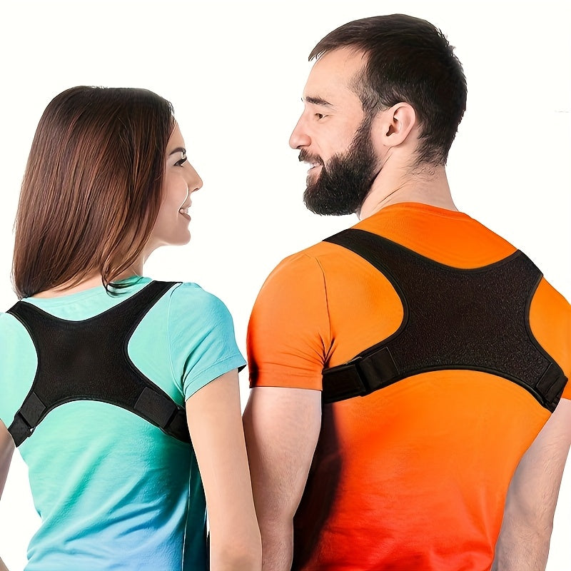 Men's posture corrector with polyester blend fabric, casual style, comfortable shoulder strap, invisible back support, hunchback prevention, hand washable, and slight stretch.