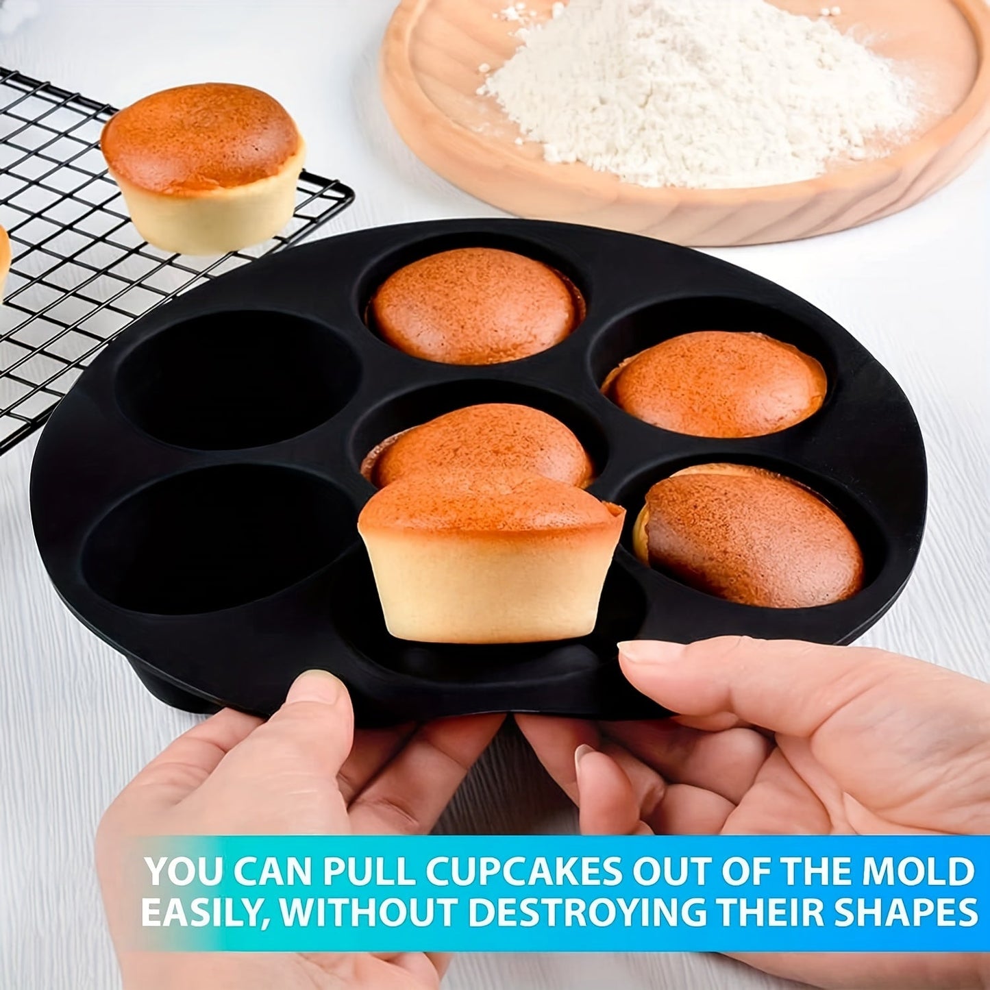 Get your hands on the Air Fryer Muffin Pan, a silicone mini cupcake mold that fits 3.7QT - 6.1QT air fryers. This versatile baking tool is a must-have kitchen gadget for all your baking needs.