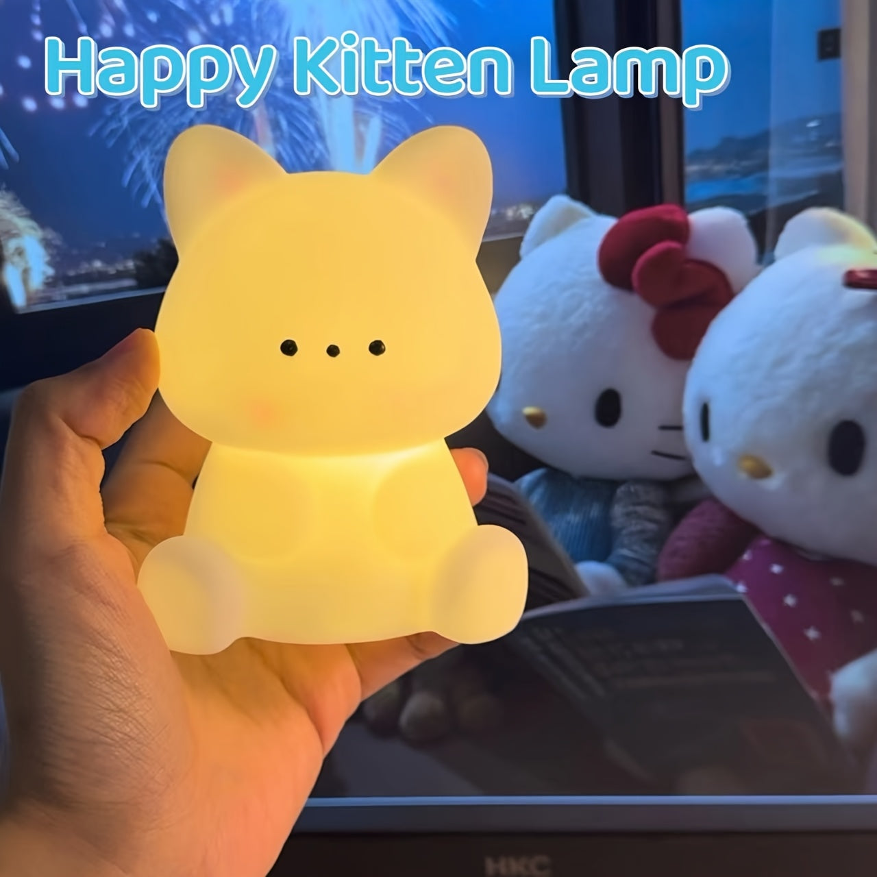 1 kitten night light with switch control, made of plastic, perfect gift for birthdays or as a creative decoration.