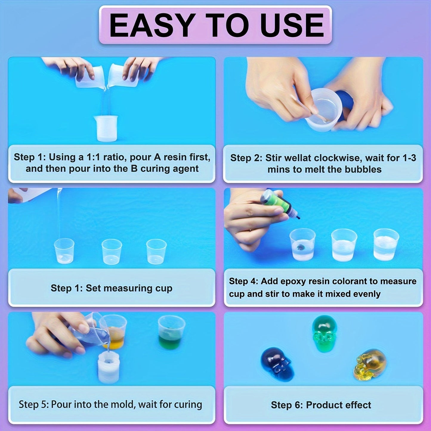 Crystal clear epoxy resin kit with measuring cup, stir stick, and gloves - ideal for mold casting, jewelry making, and crafts, with no bubbles.