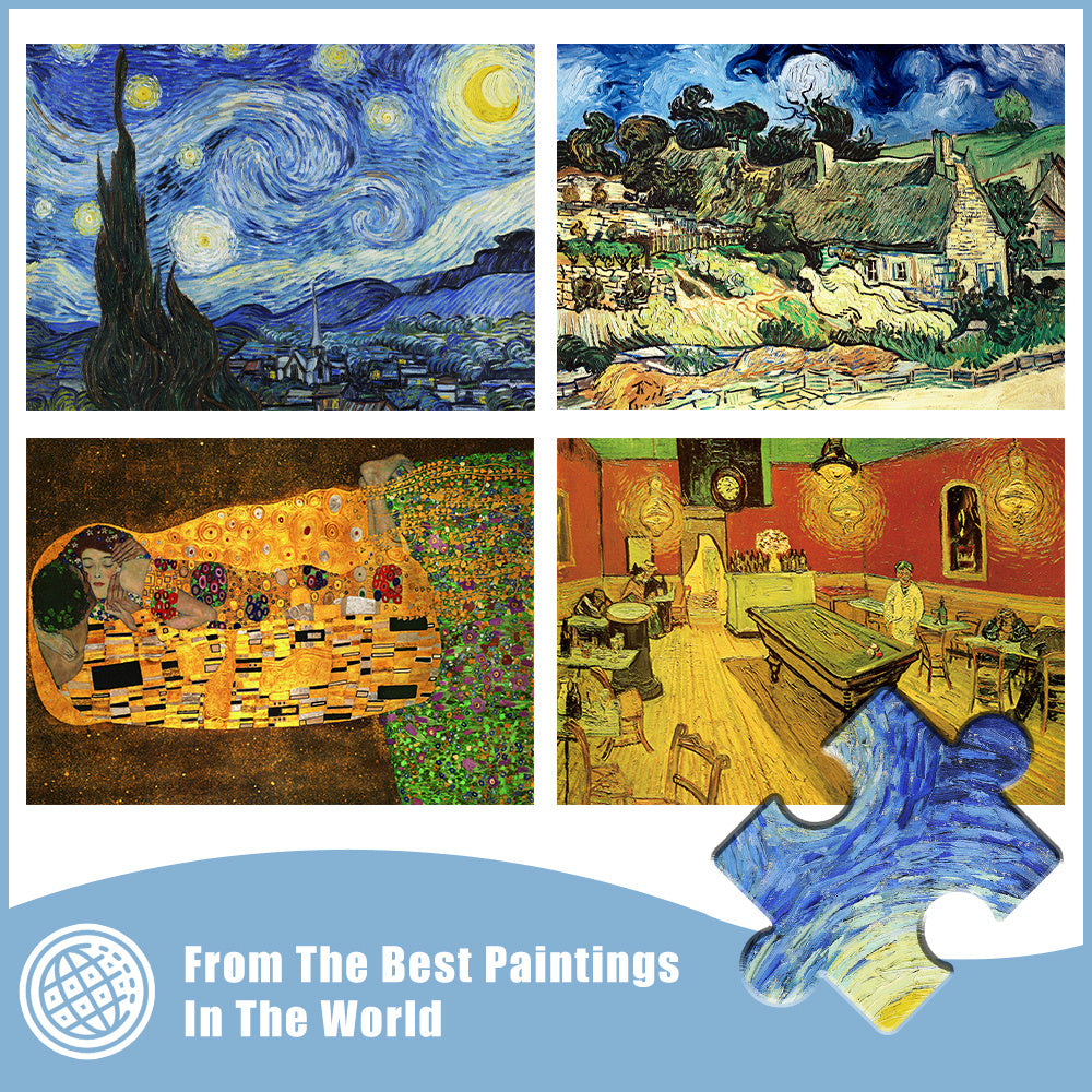 Maxrenard "The Starry Night" 1000pc Jigsaw Puzzle for Adults - Van Gogh Masterpiece, Waterproof, Intermediate Skill Level, High-Quality Recycled Cardboard, Vibrant Colors, 67.95cm x 48.9cm