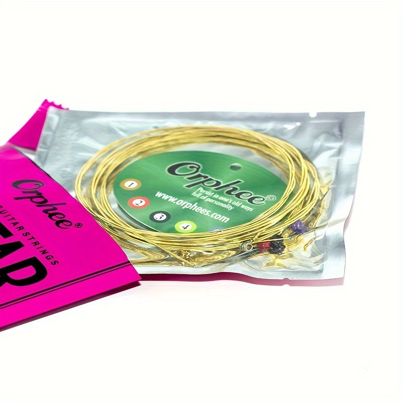 Five sets of high-quality acoustic guitar strings with six strings each, ranging in thickness from 0.25 to 1.34mm for enhanced sound and durability, producing a rich and full tone.