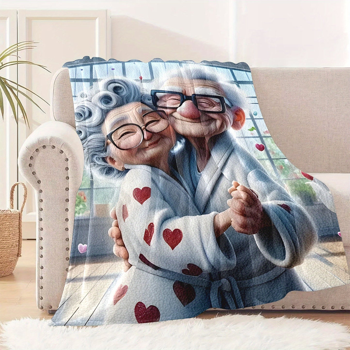 Stay warm and cozy with our 1 piece Elderly Dancing Grandparents designed Flannel Fleece Blanket, perfect for all seasons. This soft and hypoallergenic throw is ideal for home, office, bed, camping, or travel. Made from 100% polyester, it is machine