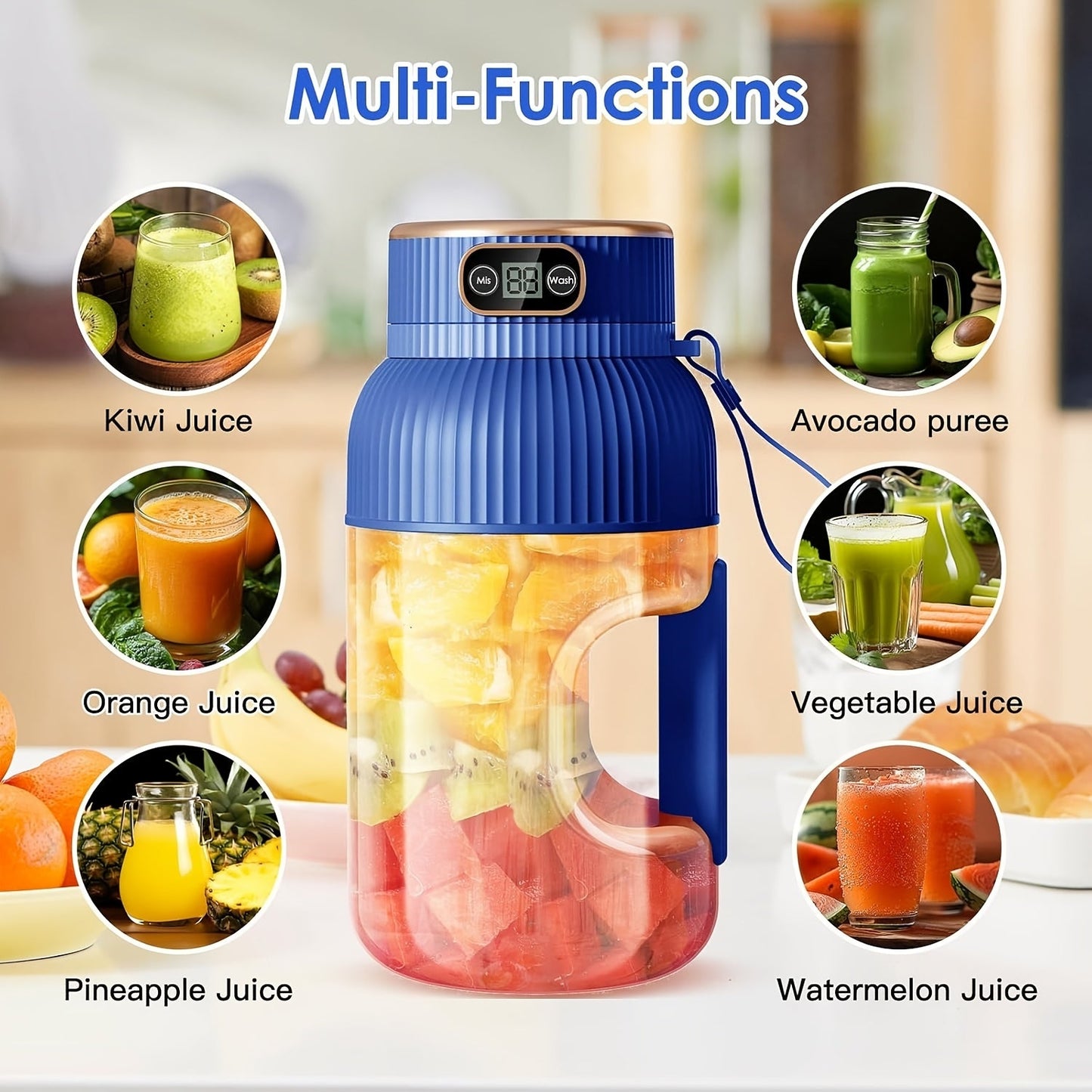 Easily create delicious juice with this large-capacity juice cup featuring an electric juicing function. Its multifunctional design allows for convenient carrying on the go, providing you with fresh juice anytime to meet your hydration and nutritional