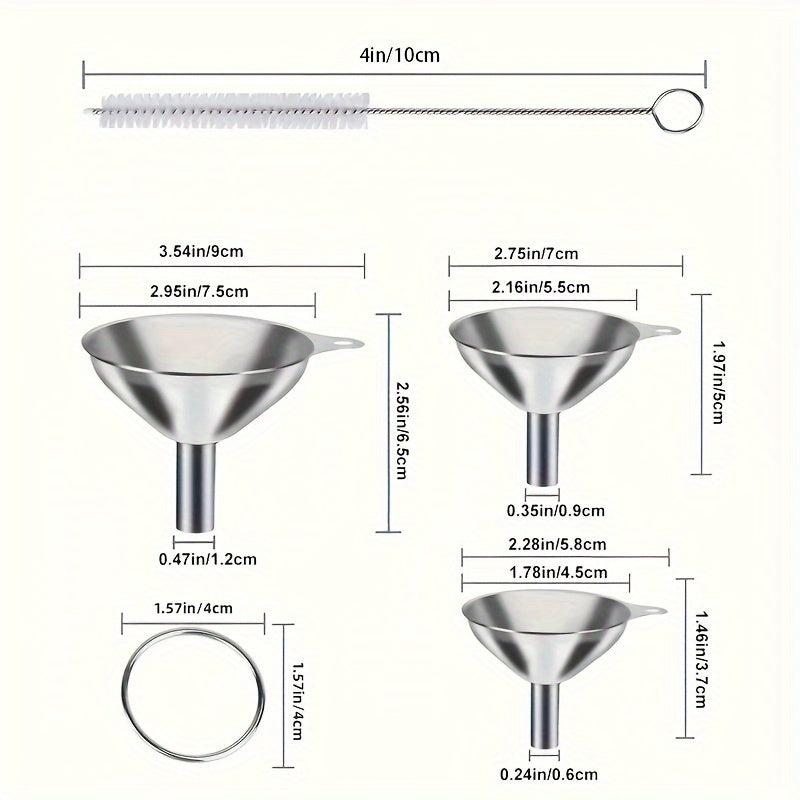 Set of 3 Multi-Purpose Funnels - Constructed from Stainless Steel with Heat Resistance, Ideal for Pouring and Measuring Various Liquids such as Milk, Wine, Oil, Juice, Honey, and Sauces - Must-Have Kitchen Tools for Every Day Cooking and Baking