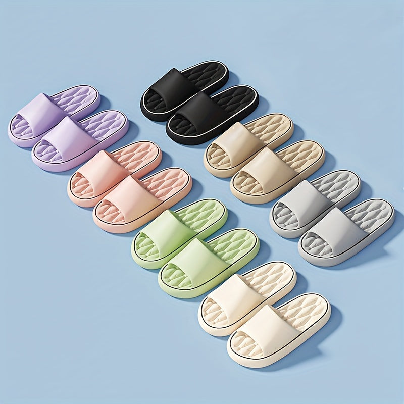 Gender-neutral EVA slippers with thick non-slip sole and round toe, suitable for indoor, hiking, and daily wear in all seasons.