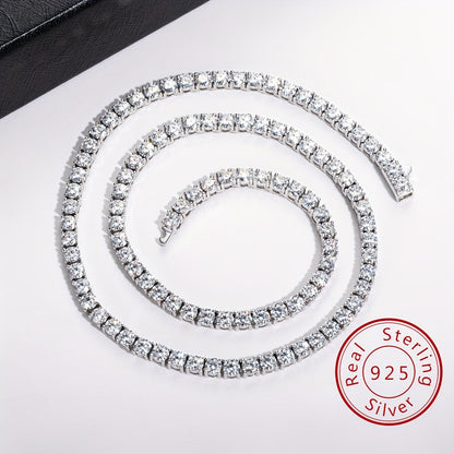 This exquisite Cuban hip hop fashion necklace features a 4.0mm mixed row of Moissanite stones set in 925 sterling silver. Available in 18, 20, 22, and 24 inch lengths, with 106, 118, 129, and 142 pieces respectively. Weighing approximately 38.5 grams