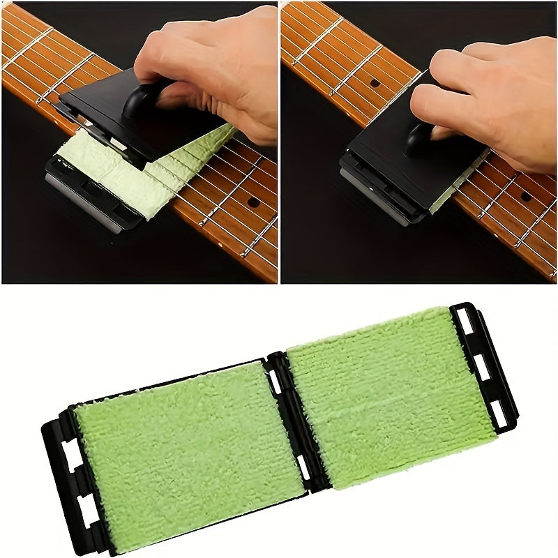 Premium guitar string cleaner with durable ABS fingerboard cloth. Textured surface ideal for acoustic, bass, ukulele, and electric guitars. Easy maintenance tool in guitar cleaning kit.