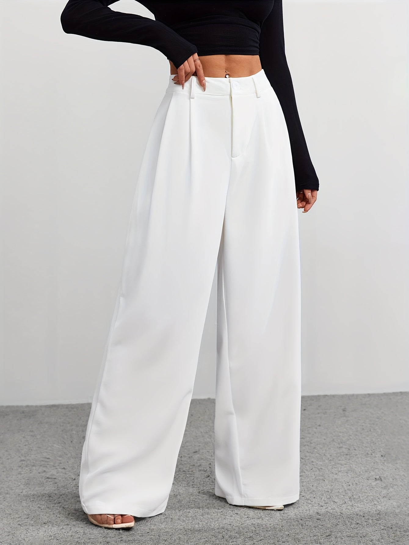 Spring and Summer Women's Casual Straight Long Pants with Waistband.