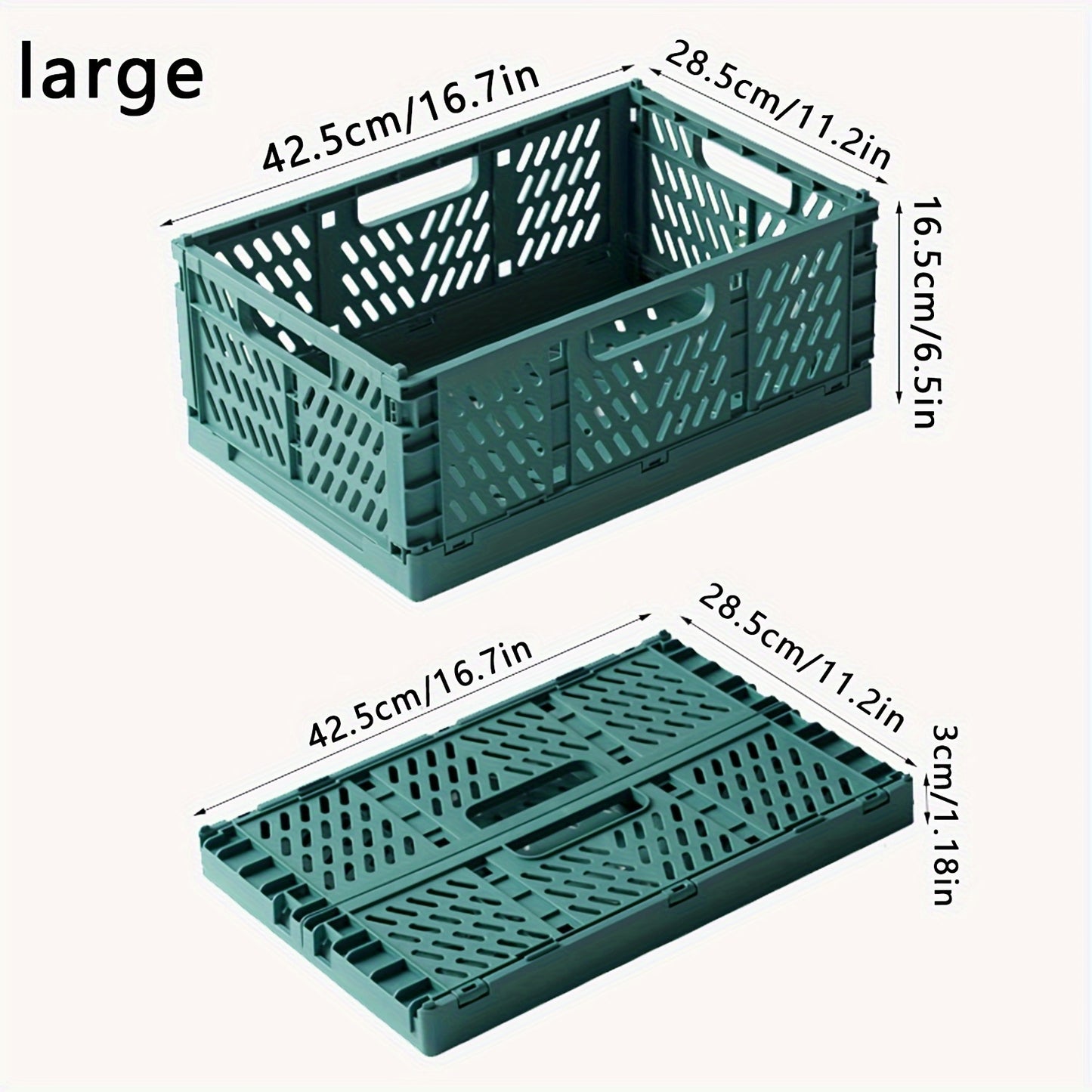 2-Pack Plastic Folding Storage Baskets with Handles, Stackable Organizers for Home - Mixed Color