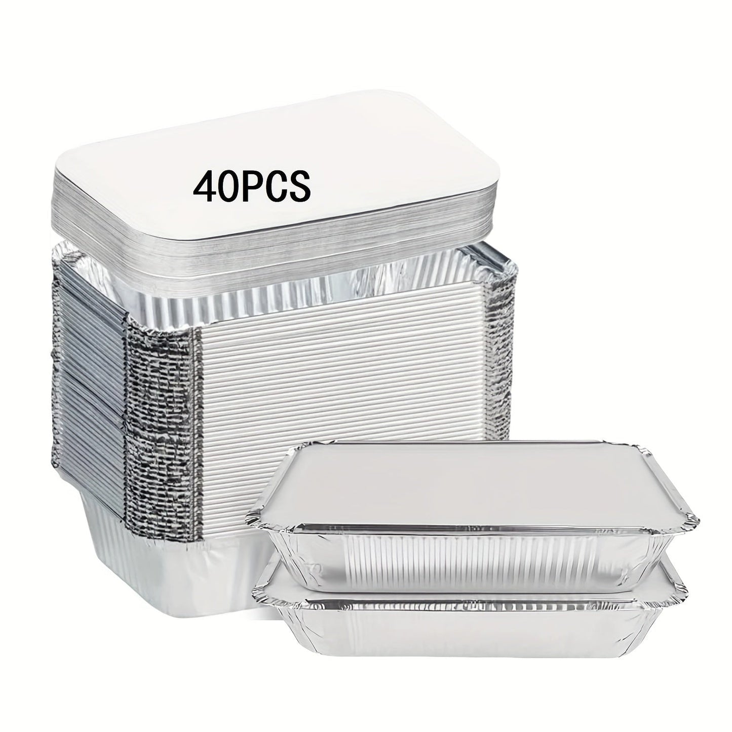 40 packs of disposable aluminum foil lunch boxes with paper covers, aluminum foil pots. Each box measures approximately 17.53 cm x 11.43 cm x 4.06 cm and can be used for baking dishes and cookware. These takeout aluminum foil baking sheets are perfect