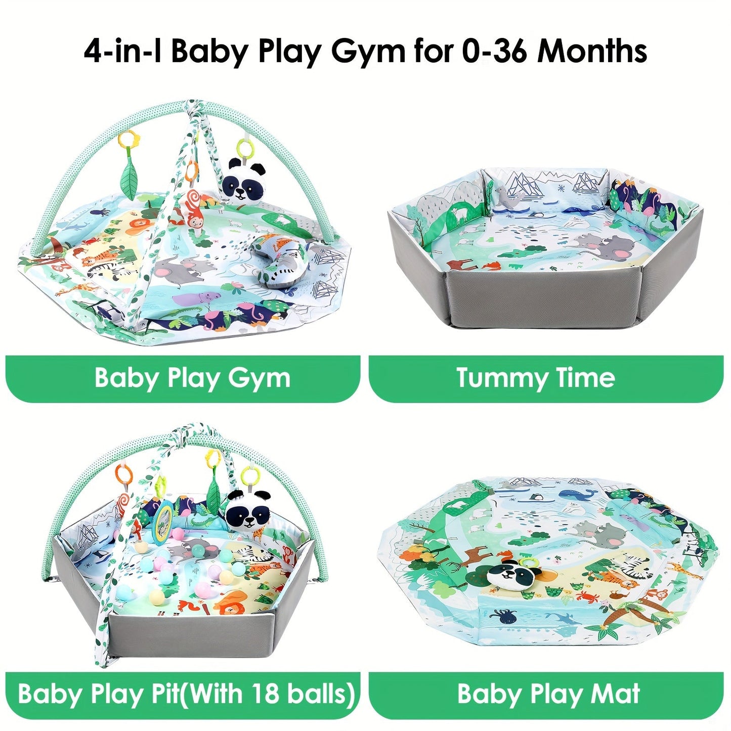 Multipurpose Prone Time Cushion with Youngsters's Fitness Activity Game Mat, Youngsters Floor Game Mat, and 6 Learning Sensory Toys. Enhance Youngsters's Sports Skills Development and create a Youngsters's Ball Pit experience with 18 Ocean Balls included.