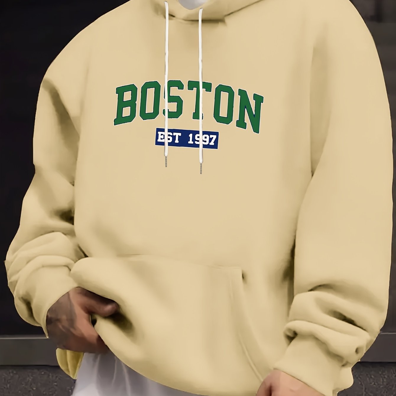 BOSTON English Print Plus Velvet Large Size Fashion Hoodie