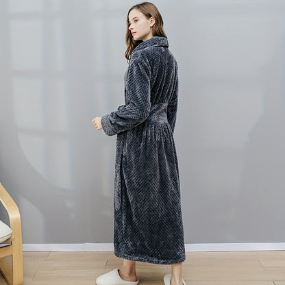 Thick, cozy couple's bathrobe with long sleeves for autumn and winter comfort.