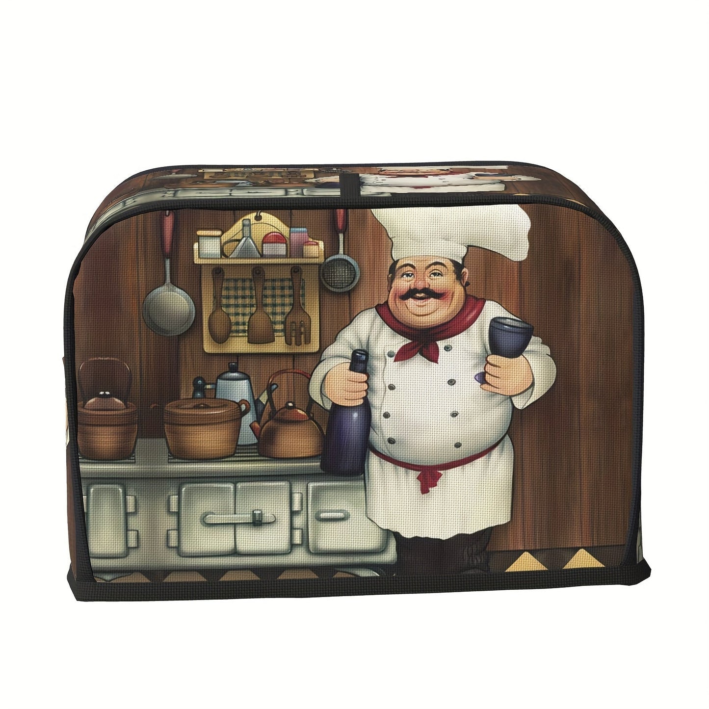 Vintage Farmhouse Style Toaster Cover with Funny Fat Chef Design, Washable Dustproof Kitchen Appliance Cover for Standard 2/4 Slice Toasters - Includes Top Hook for Hanging