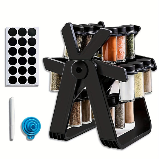 Introducing the Anbala-707 Ferris Wheel Glass Spice Rack Set, a creative and rotatable storage solution for your kitchen seasonings. This special rack includes 18 glass bottles for easy seasoning classification and storage. Each bottle is sealed and