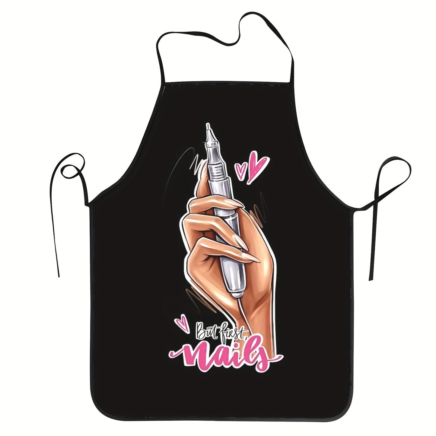 Durable 100% polyester apron for nail art design, cooking, gardening, and more, with adjustable neck band.