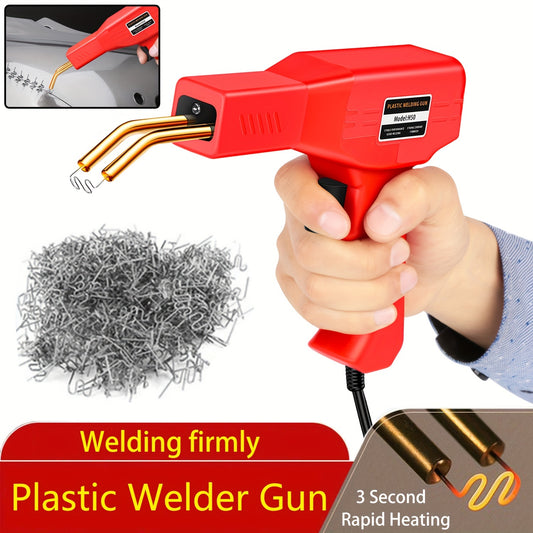 Plastic welder gun for repairing car bumpers and other plastic items.