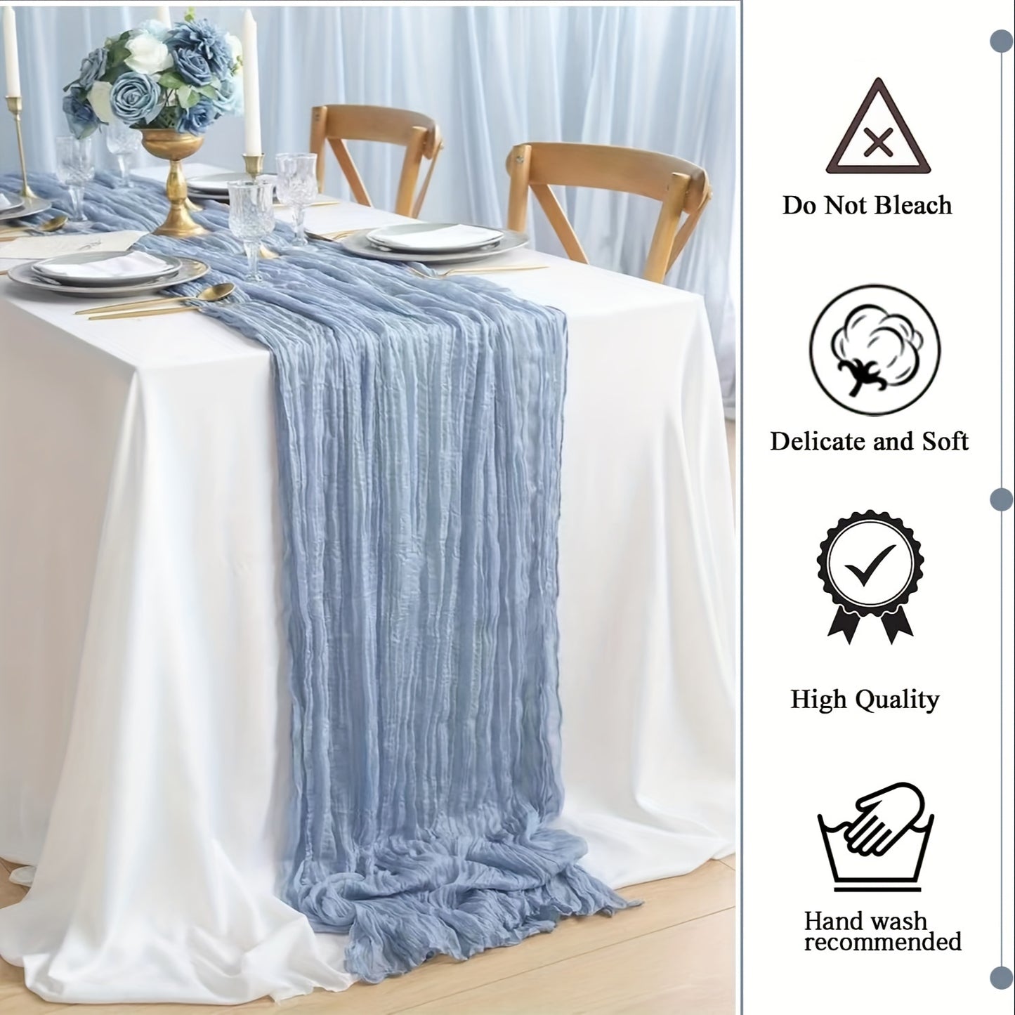 Blue Boho Chic Pleated Table Runner for Weddings & Bridal Showers - Polyester