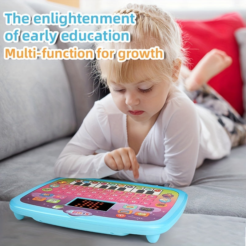 Interactive Tablet Learning Pad with LED Screen, designed to teach Alphabet, Numbers, Words, Music, and Math. This electronic toy promotes development and learning in a fun way. Perfect as a Halloween or Christmas gift. (Batteries not included)