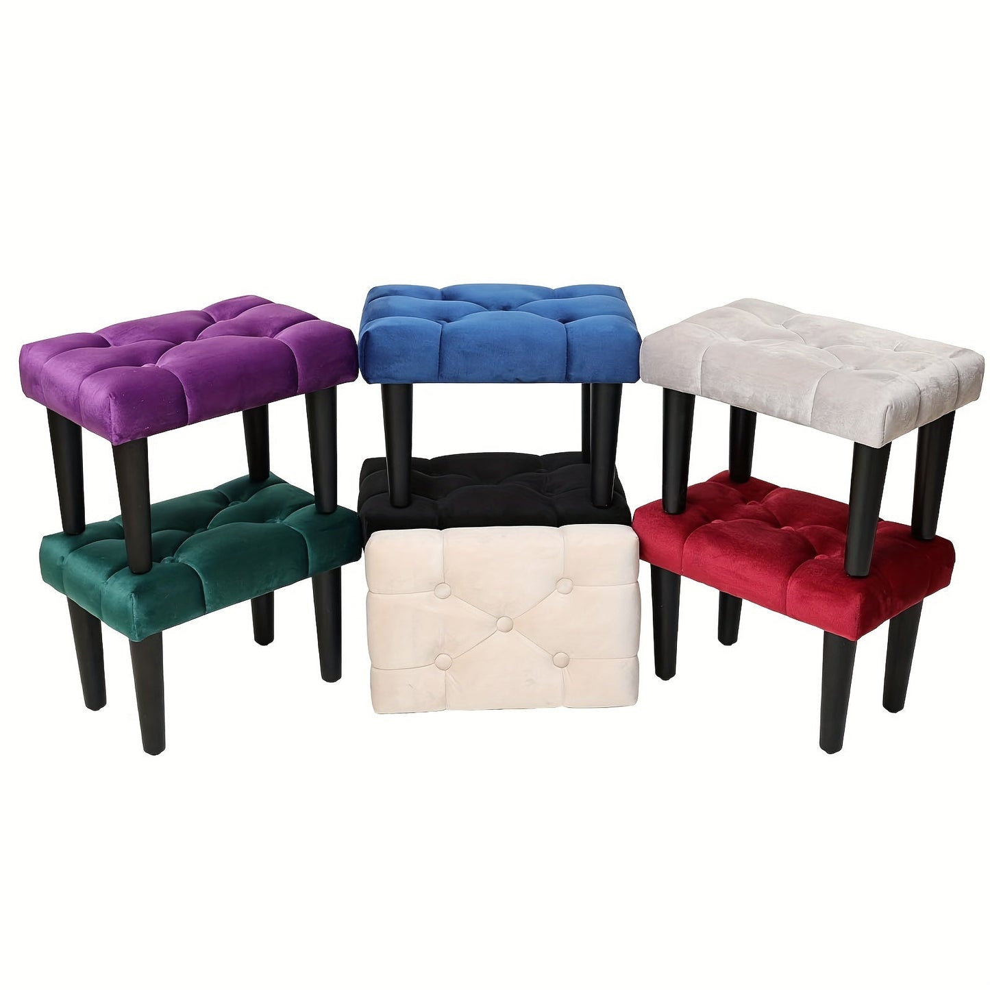 Small Footstool Ottoman, Velvet Soft Ottoman with Wood Legs, Perfect for Extra Seating in Living Rooms, Entryways, and Offices