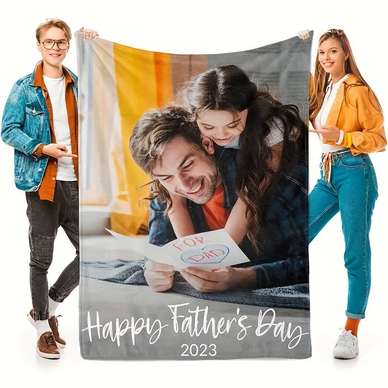 Personalized Floral Pattern Photo Print Throw Blanket - Versatile, Stain-Resistant, All-Season Knitted Polyester - Ideal for Weddings, Engagements, and More - Machine Washable and Customizable