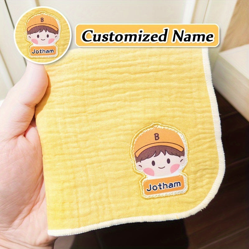 Soft and absorbent gauze handkerchiefs designed for youngsters, featuring breathable, natural material and adorable cartoon designs. Personalized name option also available. Includes 3 pieces.