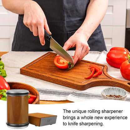 Rolling knife sharpener kit with diamond for any hardness of steel and magnetic angle technology with 15° and 20° angles, set for kitchen knives.